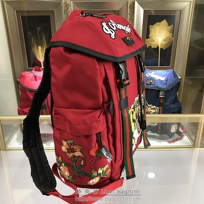 GUCCI 古馳男包 新款 429037 Techpack 刺繡裝飾 古馳雙肩背包 紅色